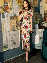 Printed Diagonal Lapel Slimming Fashion Standing Neck Cheongsam Maxi Dress